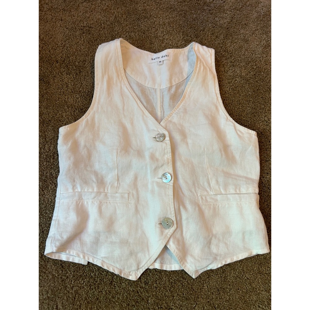Bella Dahl‎ Linen Vest XS Cream Sleeveless Button Front Career Casual Layering